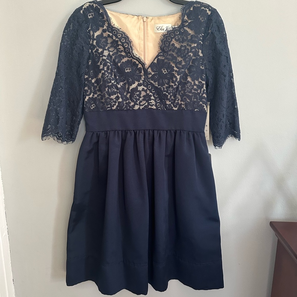 Eliza J Navy Sheath Bodice Dress Size 8P